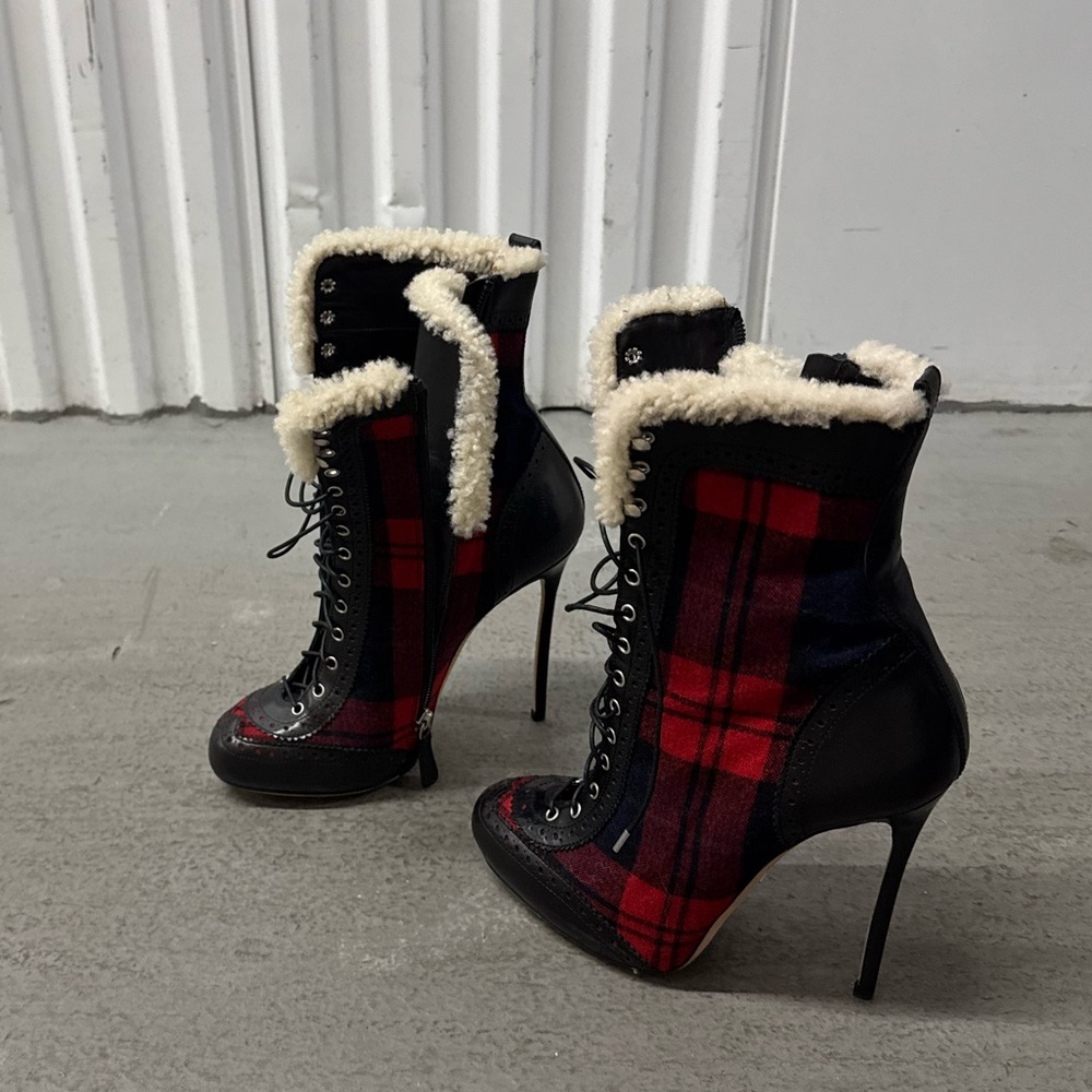 DSQUARED2 Women's Red Plaid High Heel Boots - Picture 3 of 3
